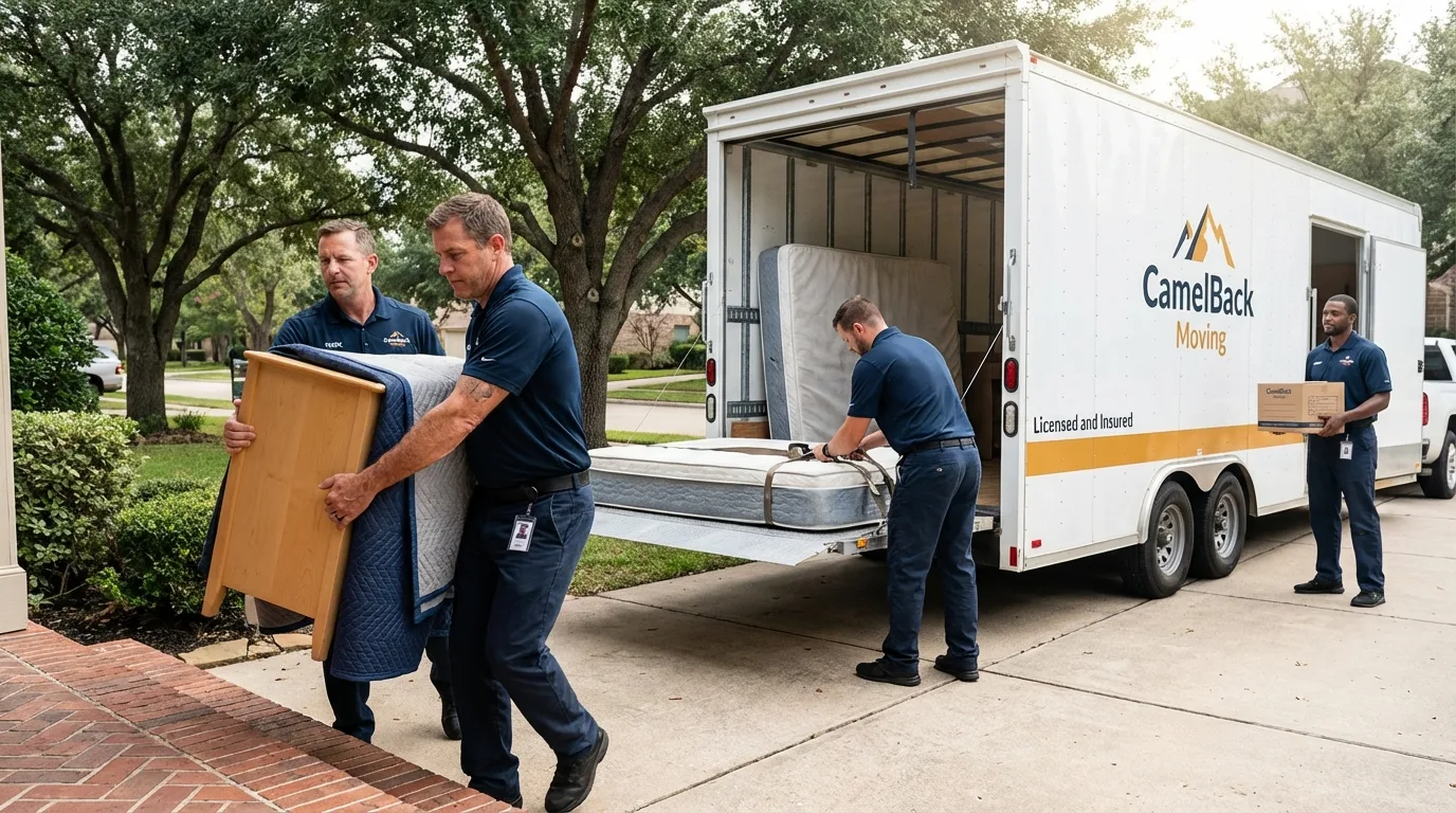 Crew loading residential truck for cross-state move from Lima, NY